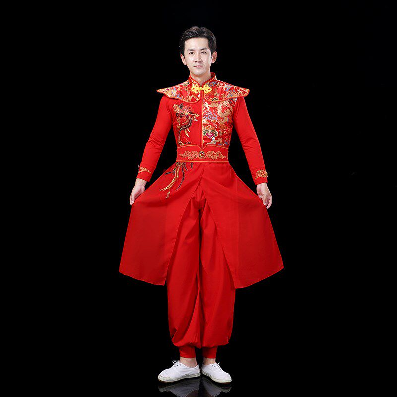 新款打鼓服演出服女红色中国风威风锣鼓腰鼓舞蹈服套装敲鼓表演服