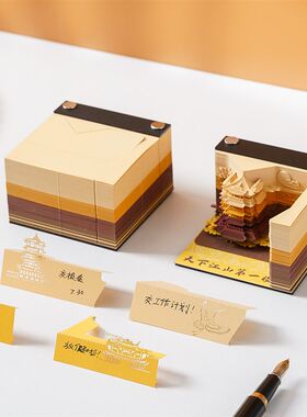 黄鹤楼揽胜2023年纸雕立体便签卡片硬古风创意桌面摆件便利贴