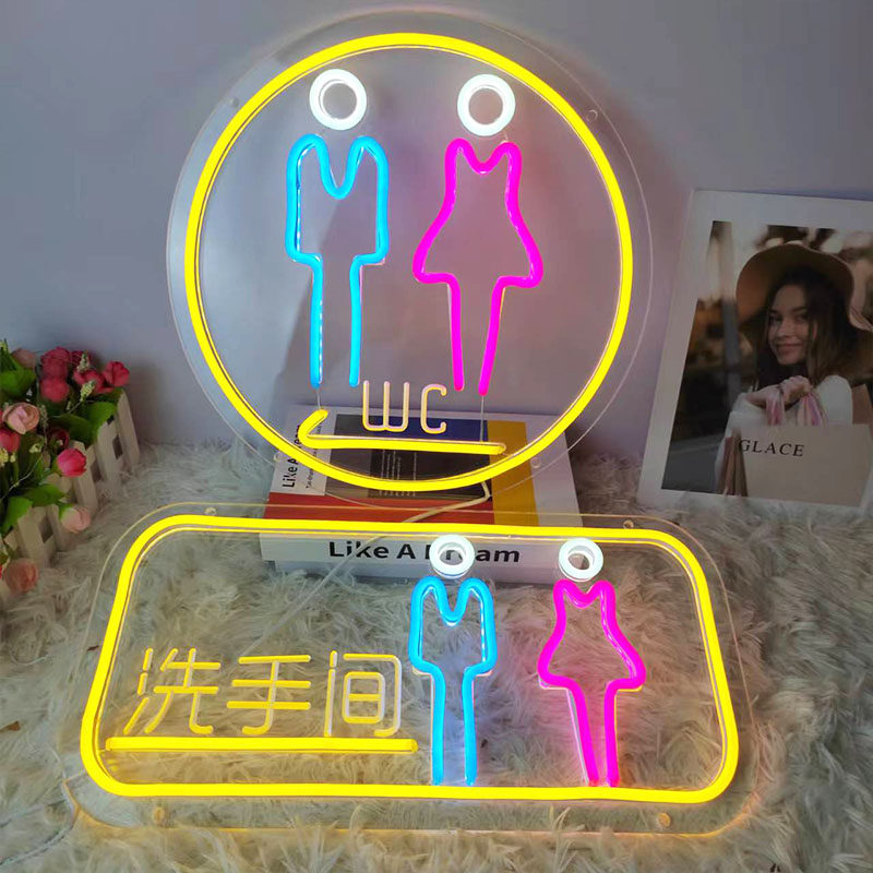 led霓虹灯洗手间发光牌创意WC男女厕所标识指示灯卫生间导向牌5v