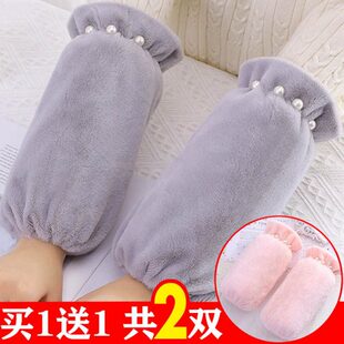 套冬季 防脏灯芯绒手袖 女长款 漂亮洋气加绒套袖 工作上班护袖 白色袖