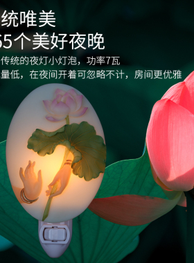 向雅艺品手执荷叶莲花小夜灯插电led节能床头护眼卧室睡眠插座灯
