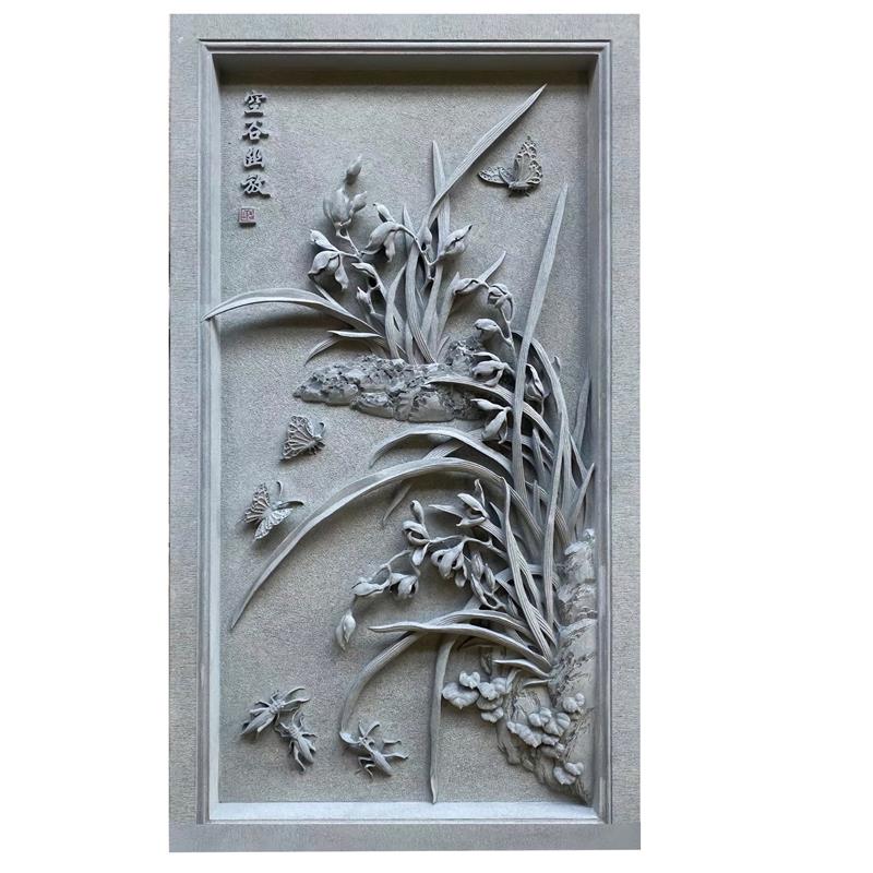 石雕浮雕梅兰竹菊青石壁画新中式庭院别墅装饰鹤鹿同春浮雕画挂件