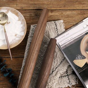 加长款 厨房烘焙工具 带孔实木烘焙饺子棍棒 北美黑胡桃木擀面杖