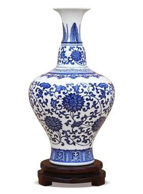 景德镇陶瓷器仿古青花瓶家居装饰缠枝莲藏草瓶客厅玄关博古架摆件