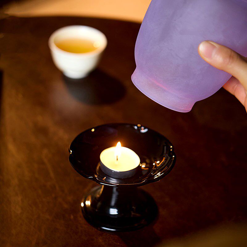 玻璃空幻烛台玻璃罩茶道零配禅意蜡烛台玻璃底托茶空间蜡烛摆件
