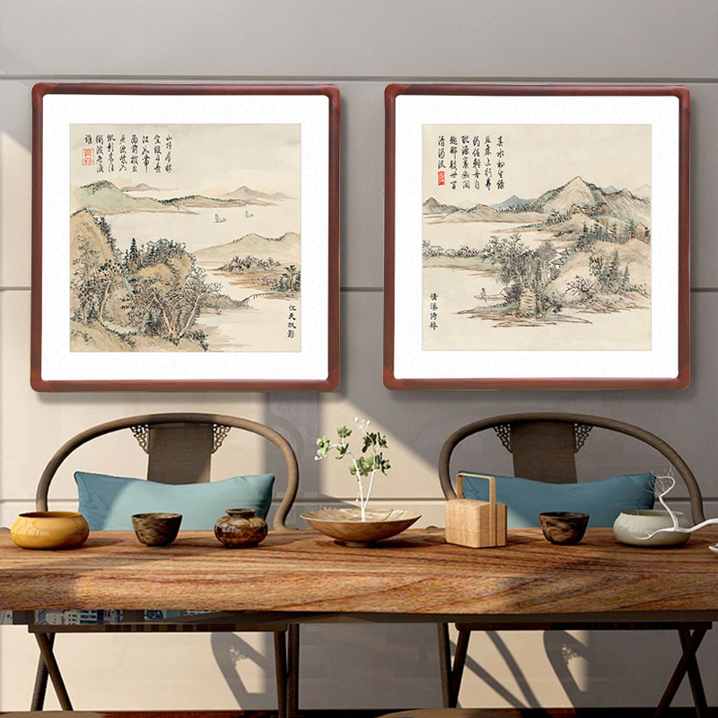 国画山水画斗方字画新中式客厅装饰画餐厅玄关壁画书房办公室挂画