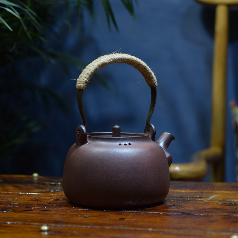 陶龙道 手工一体提梁陶壶 煮茶器电陶炉炭炉粗陶茶室烧水壶养生瓷