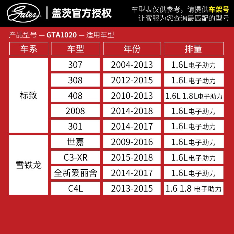 盖茨适配标致307 308 408 C4L 爱丽舍301发电机涨紧轮1.6电子助力