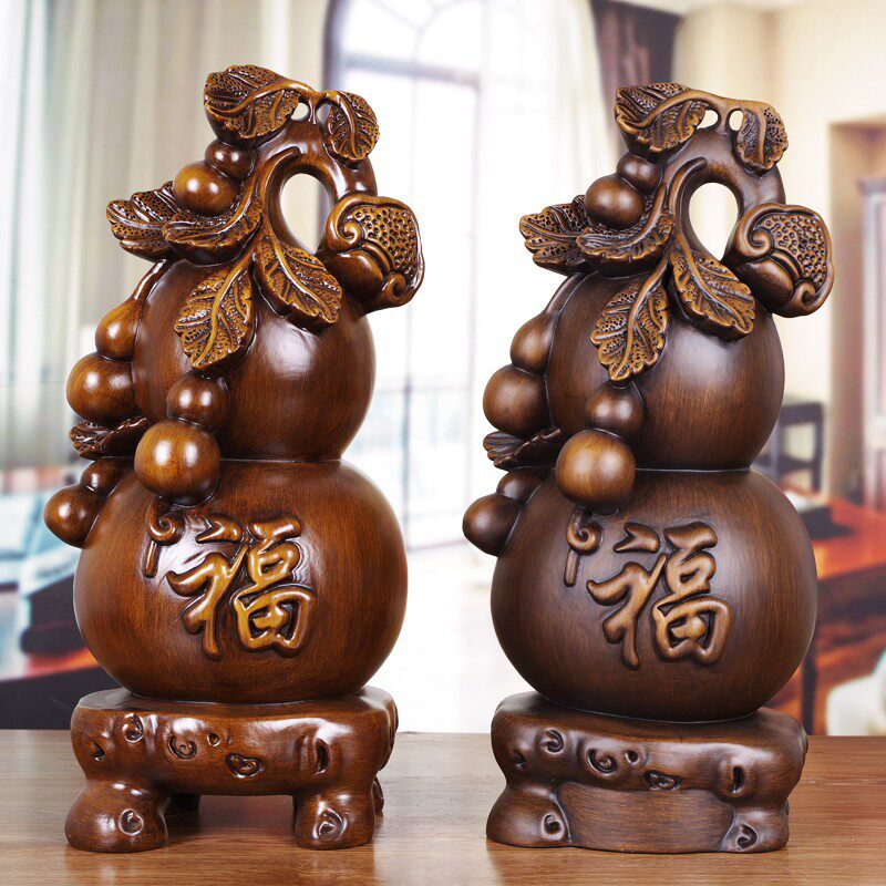 葫芦摆件大号实木雕招财工艺品中式家居客厅玄关电视柜酒柜装饰品