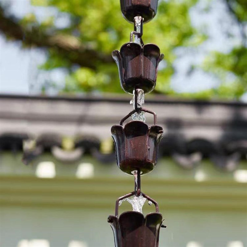 莲花郁金香形雨水链紫铜庭院雨链引水链别墅园林导水链天沟槽排水