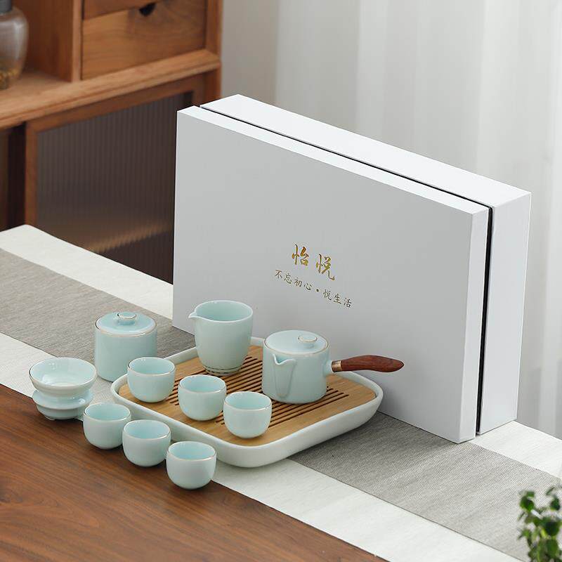 高档羊脂玉白瓷功夫茶具套装家用客厅简约茶具干泡茶盘小套礼盒装