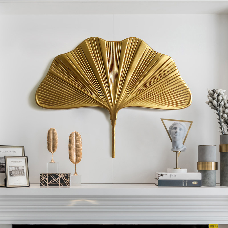 北欧墙饰装饰创意轻奢沙发玄关壁炉壁饰杏叶挂件背景墙面客厅挂件