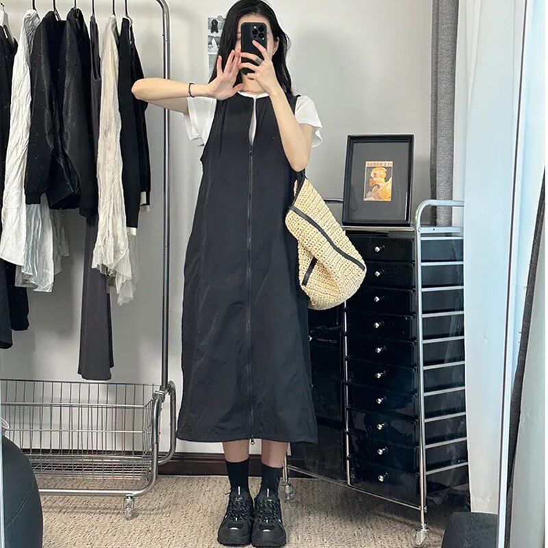 工装机能风拉链抽绳宠物店美容师工作服撸猫防毛防水甜酷圆领长裙