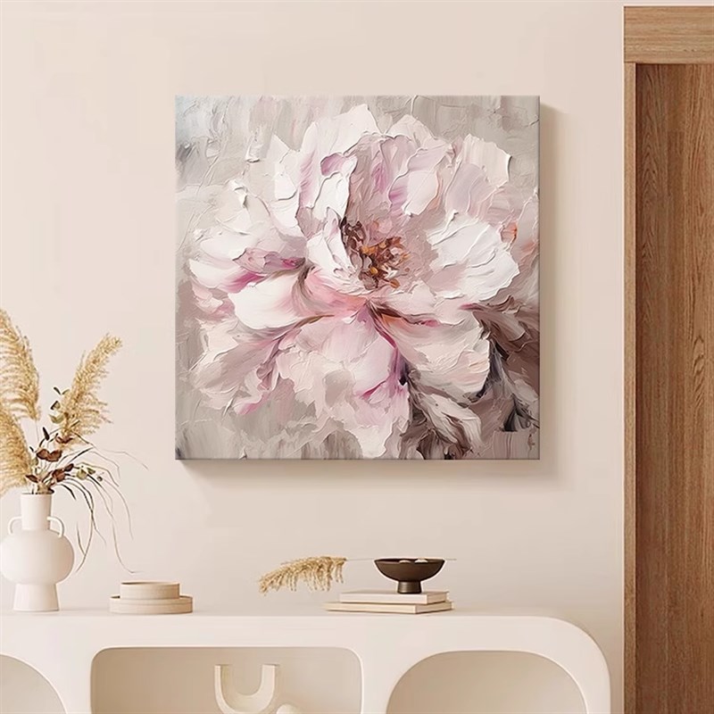 奶油风抽象牡丹花卉肌理手绘油画客厅装饰画立体卧室床头玄关挂画
