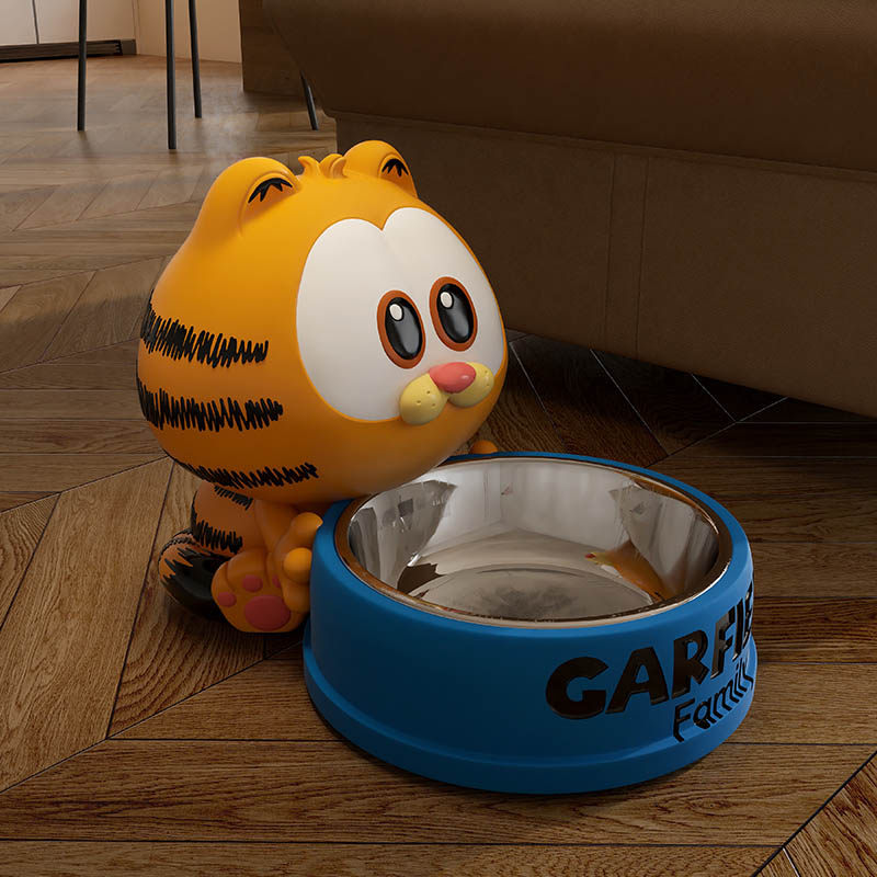 不锈钢加菲猫周边猫碗狗碗通用猫食盆增高架不易打翻喝水大口径