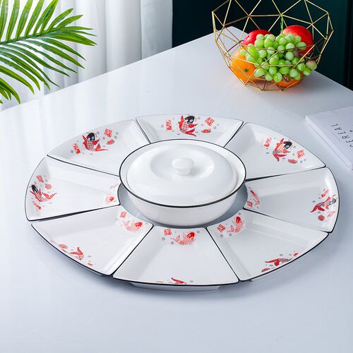 怀恒团圆饭套装团圆拼盘创意餐具陶瓷圆桌过年盘子菜盘家用碗碟