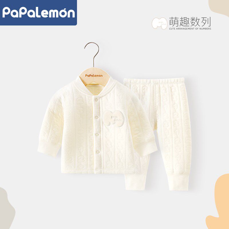 柠檬爬爬婴儿分体内衣套装秋冬季宝宝夹棉保暖衣服裤子加厚家居服