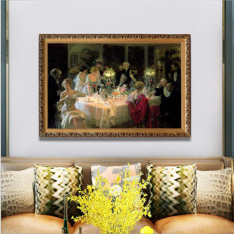 世界名画晚宴法式轻奢风格装饰画宫廷人物画玄关客厅挂画可定制