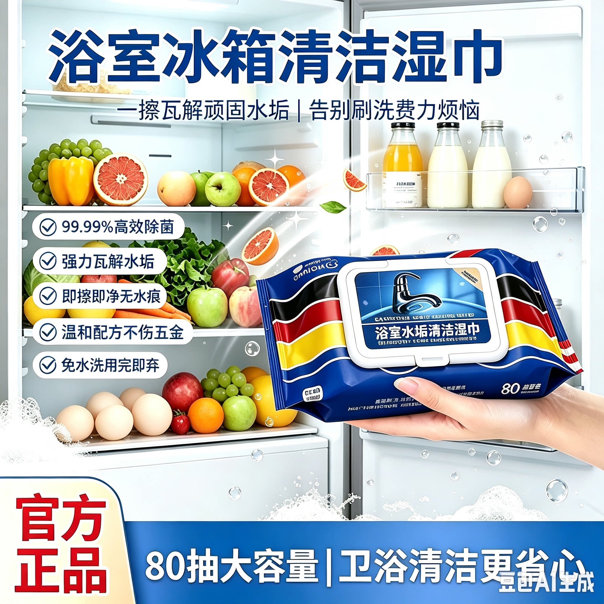 【到手4包】多功能冰箱清洁湿巾多效合一全屋通用强效去污MD5