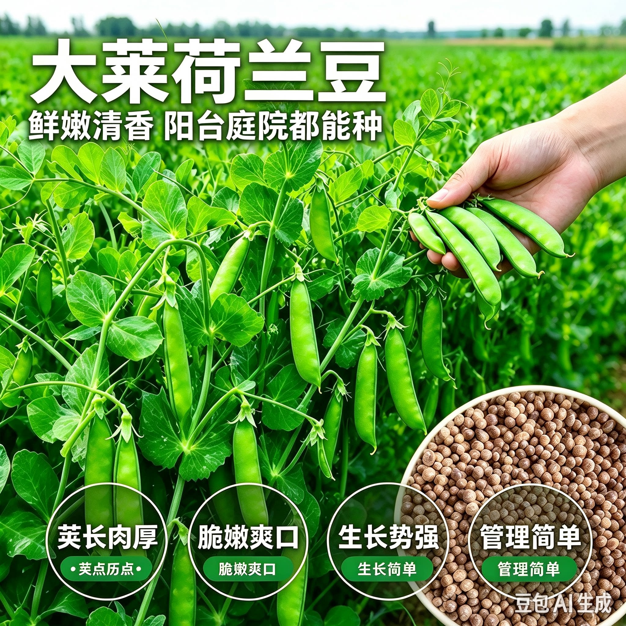 荷兰豆大莱甜脆高产耐寒阳台花盆小院盆栽地栽家庭种植MD