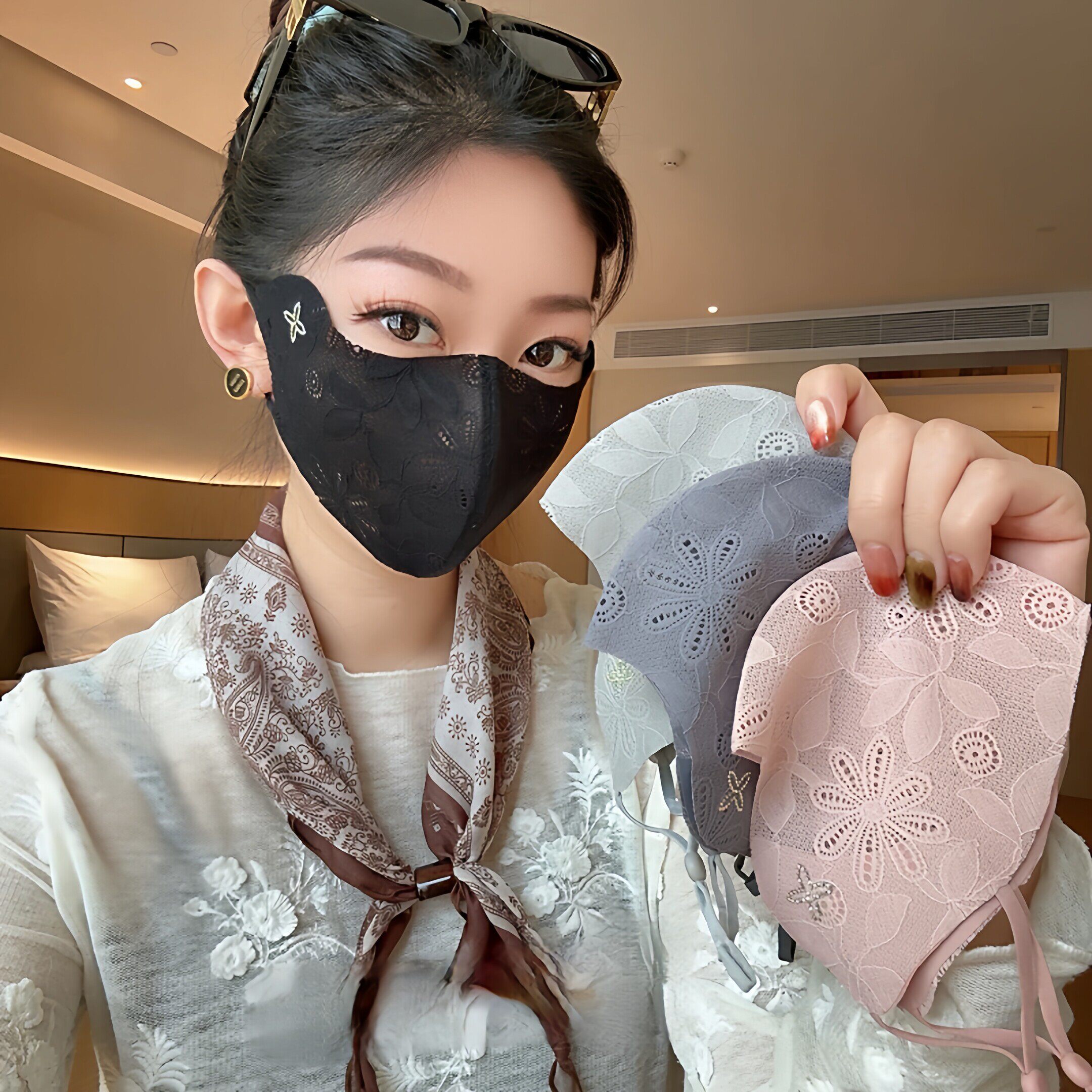 【透气防晒】夏季蕾丝防晒立体口罩女士护眼角轻薄透气遮脸面罩HQ