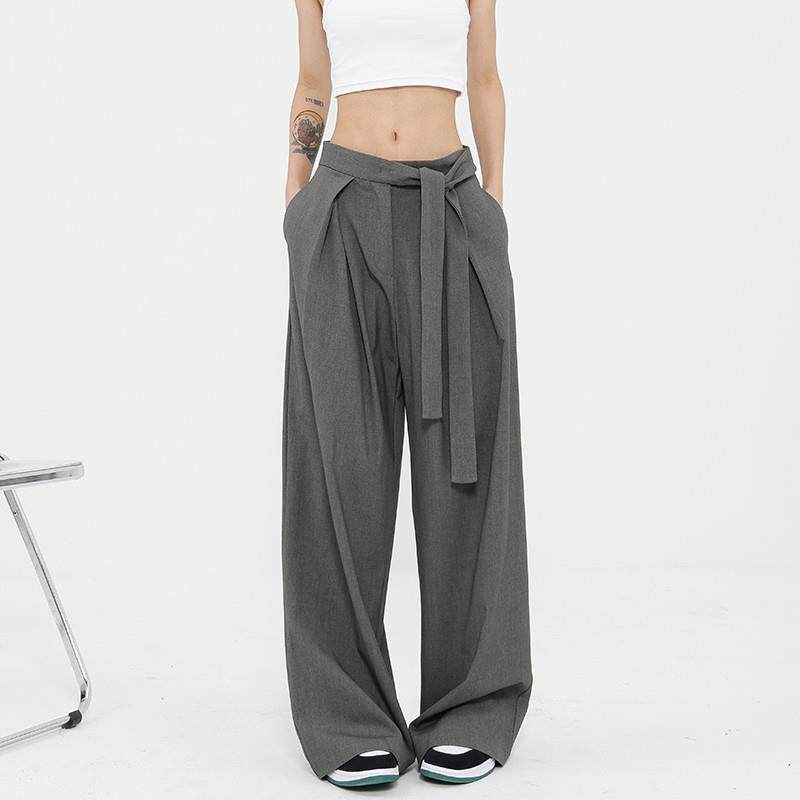 KEN STUDIO灰色直筒西装裤女春夏新款设计感小众休闲裤阔腿裤裤子