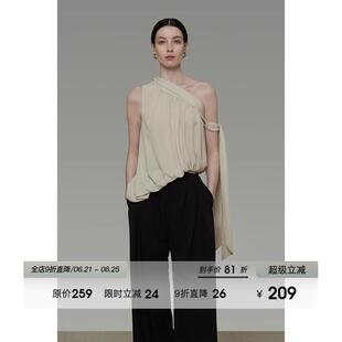 外穿设计感飘带背心吊带 无袖 UNSPOKEN法式 不规则斜肩上衣女夏季