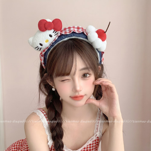 韩系甜美牛仔KT猫布艺发箍发饰