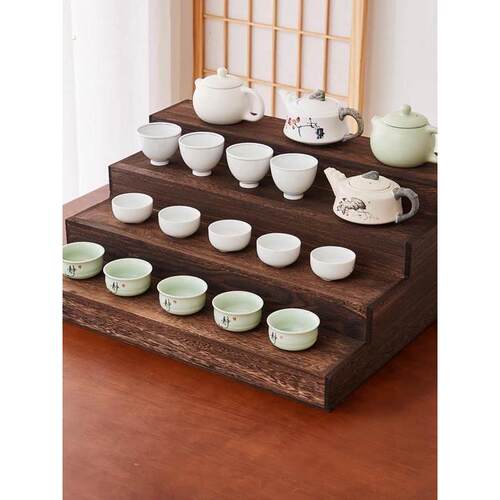 实木桌面小型博古架茶壶架茶具收纳架中式茶器茶杯架置物架阶梯架
