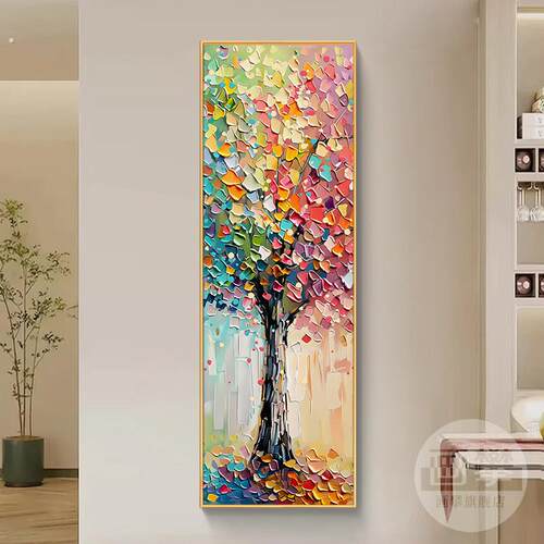 发财树装饰挂画 画发光现代抽象竖正对门入户玄关走廊楼梯间墙面