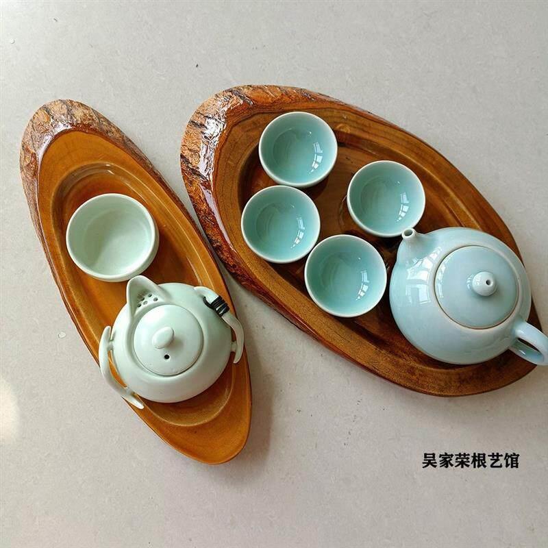 整块香樟木茶盘实木茶台圆形家用茶海简约小号原木干泡台简约托盘
