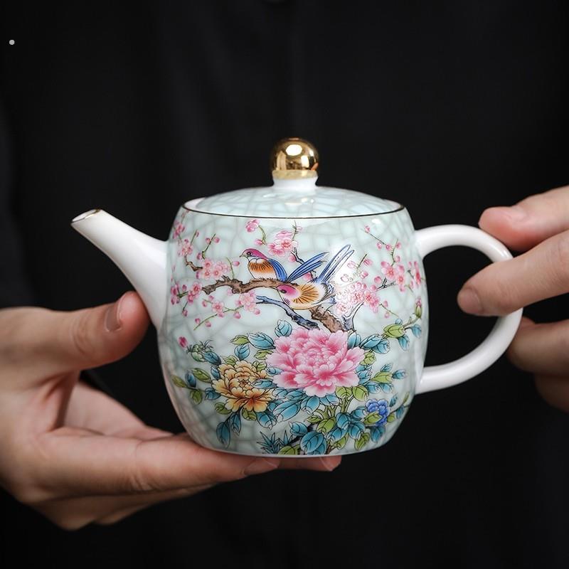 珐琅彩茶壶大容量水壶家用日式泡茶壶带过滤手工陶瓷功夫茶具配件