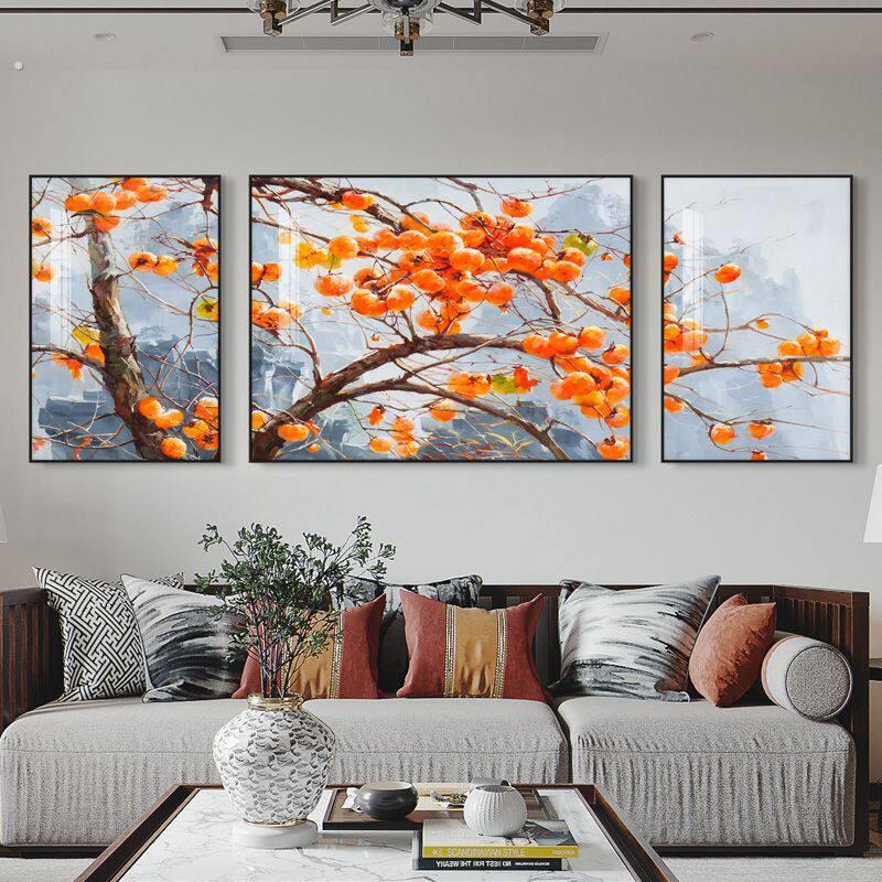 新中式客厅装饰画现代简约沙发背景墙面壁画轻奢大气晶瓷三联挂画