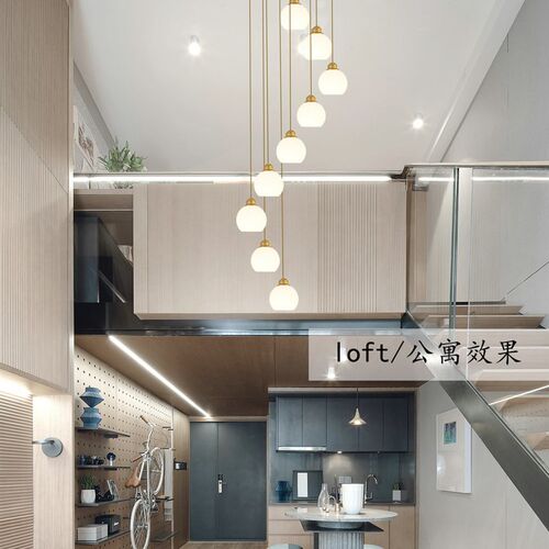 北欧楼梯间长吊灯简约公寓loft复式楼跃层金色轻奢创意旋转别墅灯