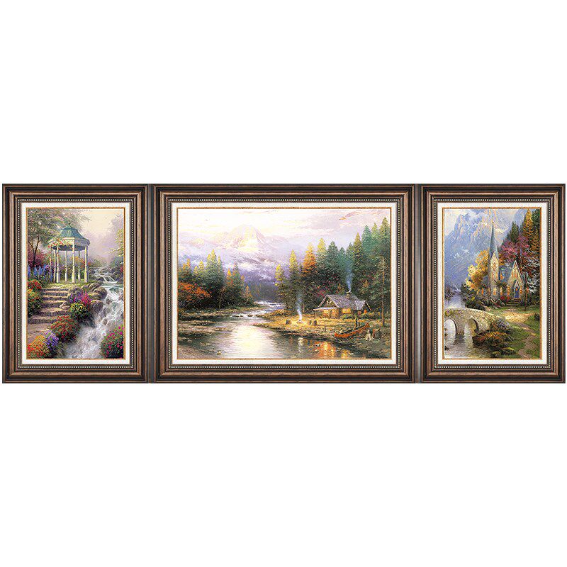 欧式装饰画客厅沙发背景墙壁画田园风景挂画卧室玄关美式油画三联