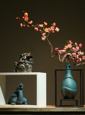 新中式桌面腊梅花瓶客厅电视柜玄关装饰品酒店茶室博古架禅意摆件