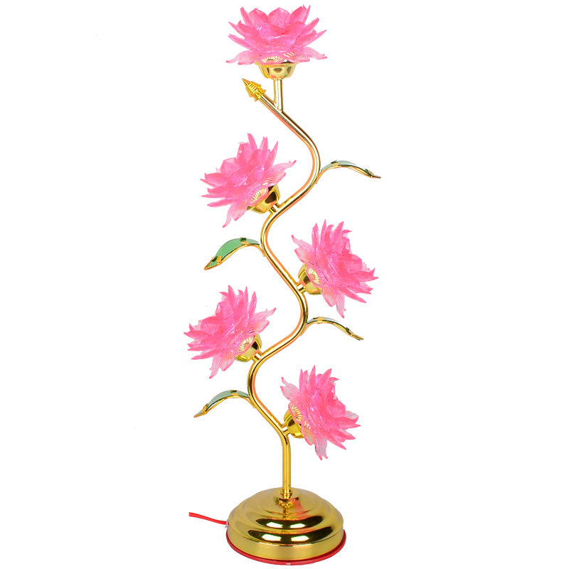 五品五朵粉白黄红花七彩光黄红光仿水晶莲花灯LED长明灯供灯贡灯