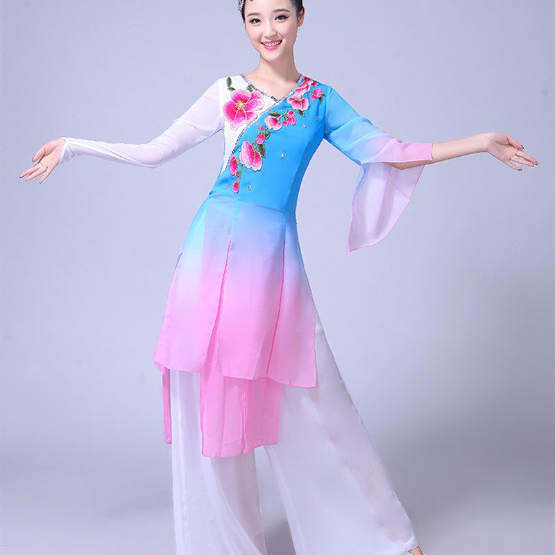 新款古典舞蹈服装女江南伞舞扇子舞演出服秀色民族表演服团扇飘逸