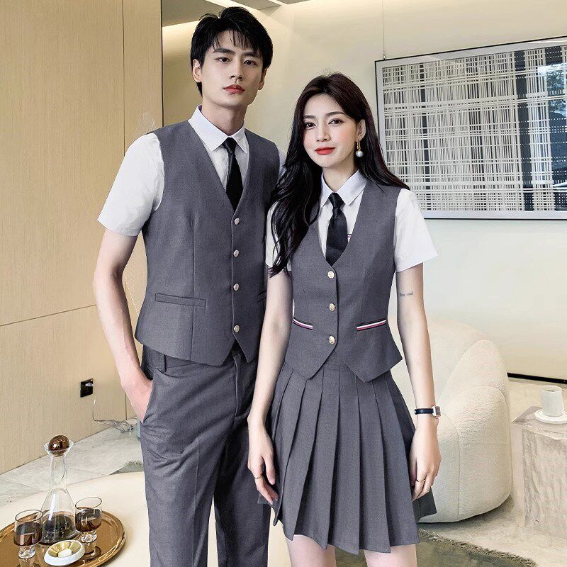 新款职业马甲女马夹套装jk学生制服学院风台球KTV酒店工装前台夏