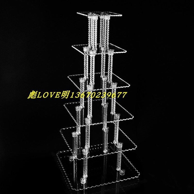 新品亚克力圆形方形搓层心形蛋糕架透明水晶蛋糕架子摆设橱窗展示