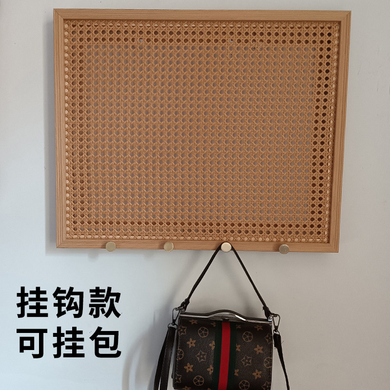 日式藤编原木风门口新中式电表箱装饰画带挂钩遮挡弱电箱改造电箱