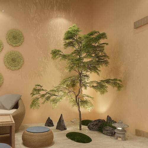 仿真绿植造景新中式枫树仿生植物造景假树别墅茶室地下室转角装饰