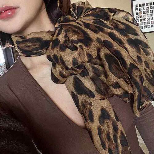 复古百搭辣妹豹纹丝巾系脖高级感女2025新款春季气质颈饰飘带洋气