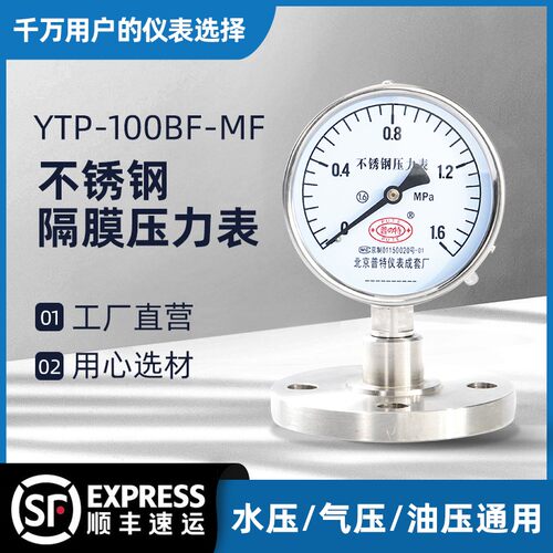 YTP-100BF-MF不锈钢隔膜压力表膜片式法兰连接水压气压液压表DN80