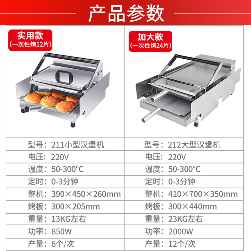 链膳汉堡机商用小型汉堡店设备电脑版全自动双层加热烤汉堡烤面包