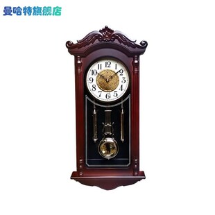 老式敲点报时挂钟中式复古摇摆钟客厅家用静音欧式创意仿木石英钟