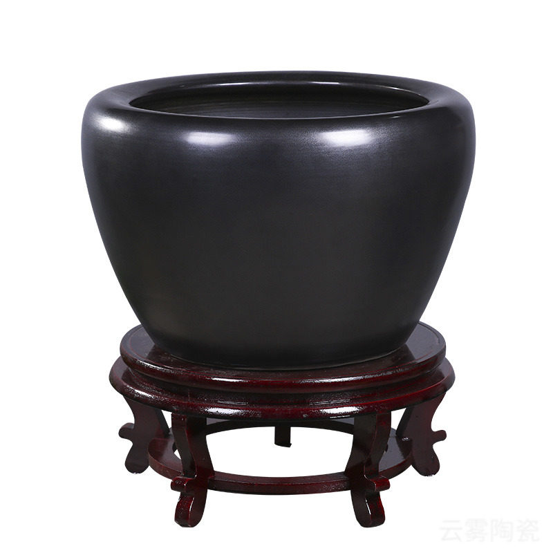 景德镇陶瓷鱼缸养鱼盆大号黑色釉睡莲荷花缸复古客厅茶室内外水缸