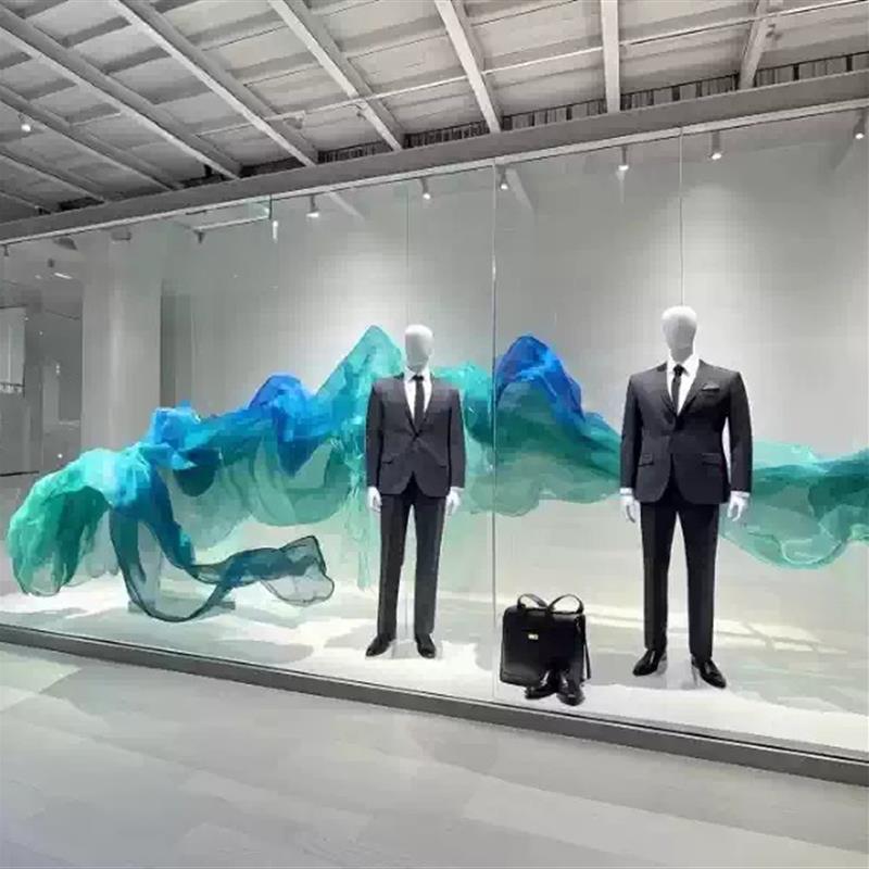 千里江山图艺术装置商业店铺橱窗空间美陈吊饰金属云雾网装饰装置