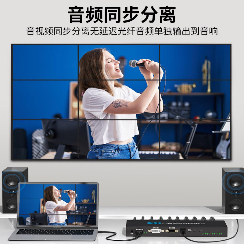 影片画面拼接屏分配器多屏宝3X3hdmi1进9出九个显示器屏幕拼成一