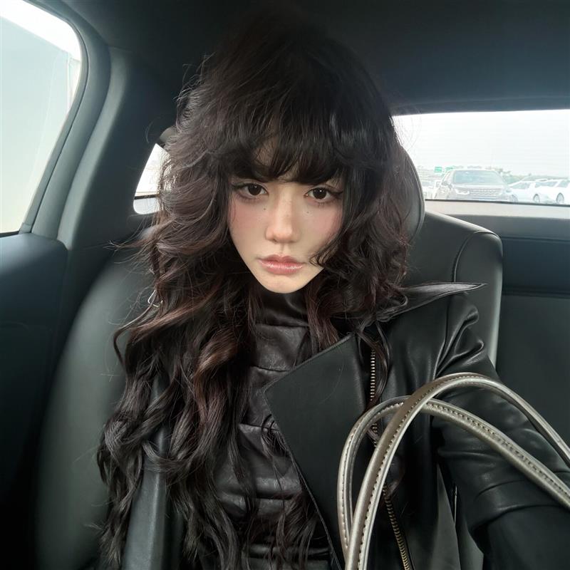 小圆同款黑金猎人齐刘海黑色蛋蛋卷超自然女生假发整顶长卷发